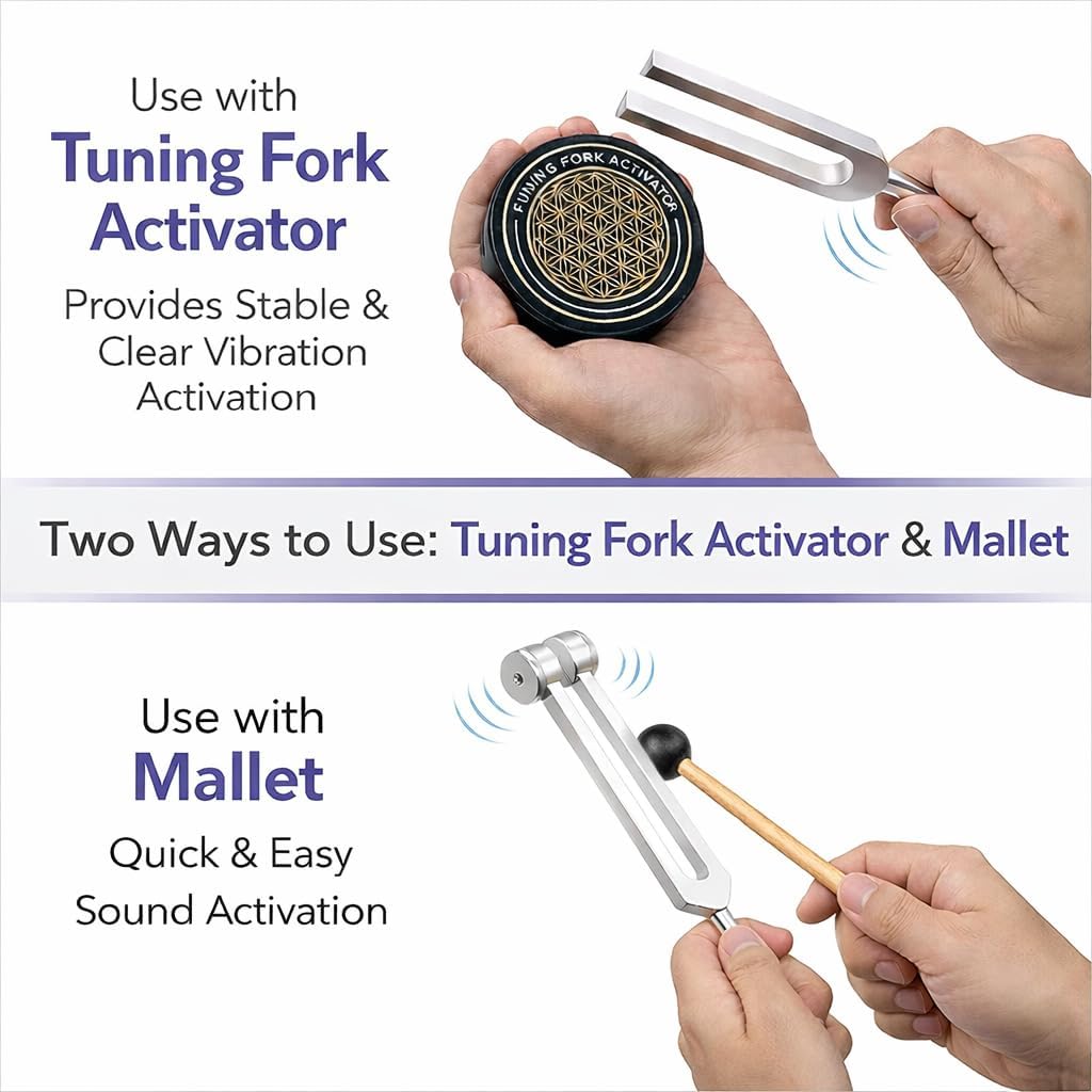 Tuning Forks for Healing Set 128Hz 136.1Hz 256Hz 384Hz – Pure Frequency Sound Healing Instruments, Professional Tuning Fork Kit for Meditation Yoga Relaxation Harmony Resonance Practice