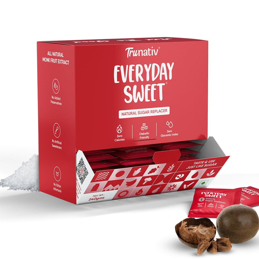 Trunativ Everyday Sweet | Monkfruit Sweetener Powder | Zero-Calorie Sugar Substitute | 1:1 Sugar Replacer for Cooking & Baking | Keto & Diabetic Friendly | 120 Sachets-480g (Pack of 2).