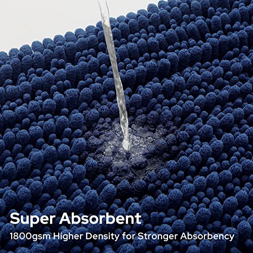 HOMEIDEAS Bathroom Rug 20x32 inch, Striped Chenille Super Soft and Absorbent Bath Mat with Non Slip Pad, Navy Blue — view 4