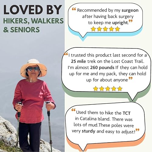 Miniatura 6 de Outsura Bastones de senderismo plegables y ligeros de aluminio de grado aeronáutico con agarre de corcho y bloqueo rápido, par de 2 bastones para