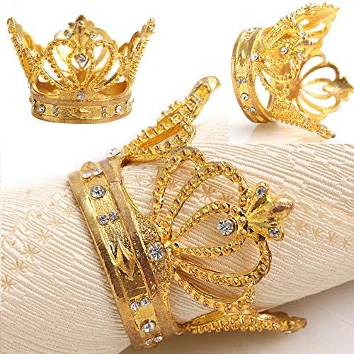 Crown Napkin Rings Set of 12 Gold Rhinestone Napkin Rings for Summer Wedding Baby Shower Housewarming Birthday July 4th Birthday Bridal Party Home Table Decoration (12, Gold #1)