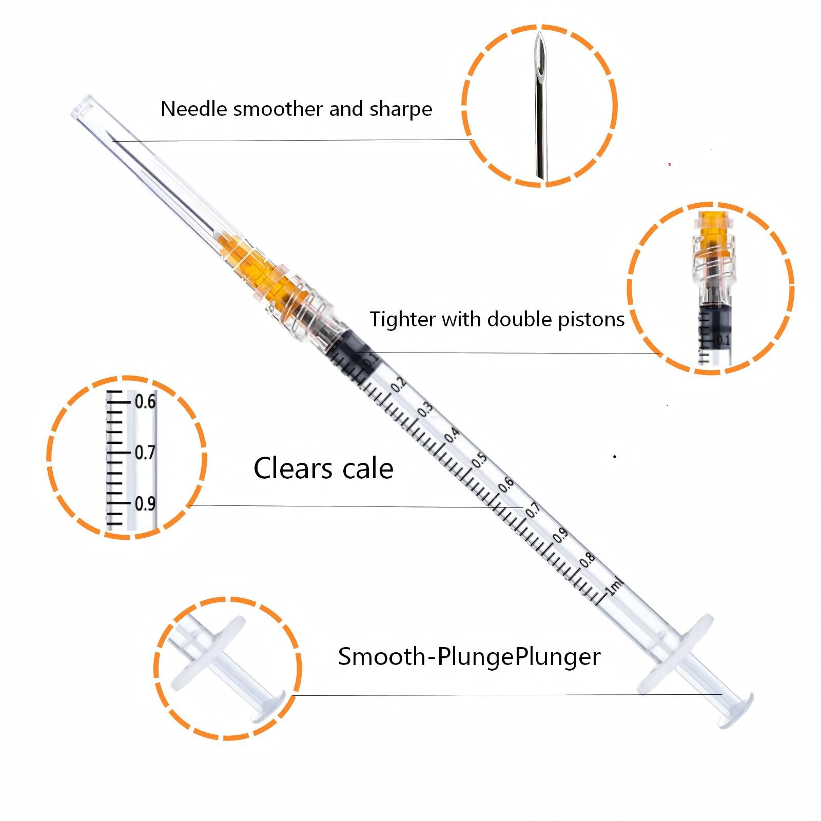 100 Pack Disposable 1mL Syringe 25G 1 inch for Scientific Lab Individually Wrapped — Amazon image 4