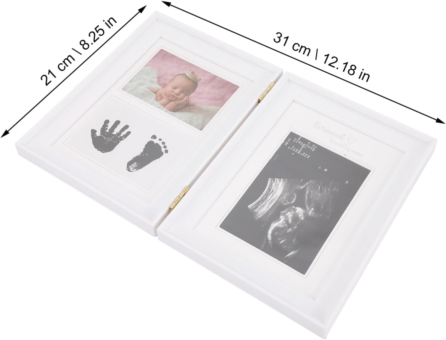 Photo Frame for Newborns and Infants, Pvc Keepsake Frame and Handprint Memory Display, White 31x21cm, and Nursery Decor