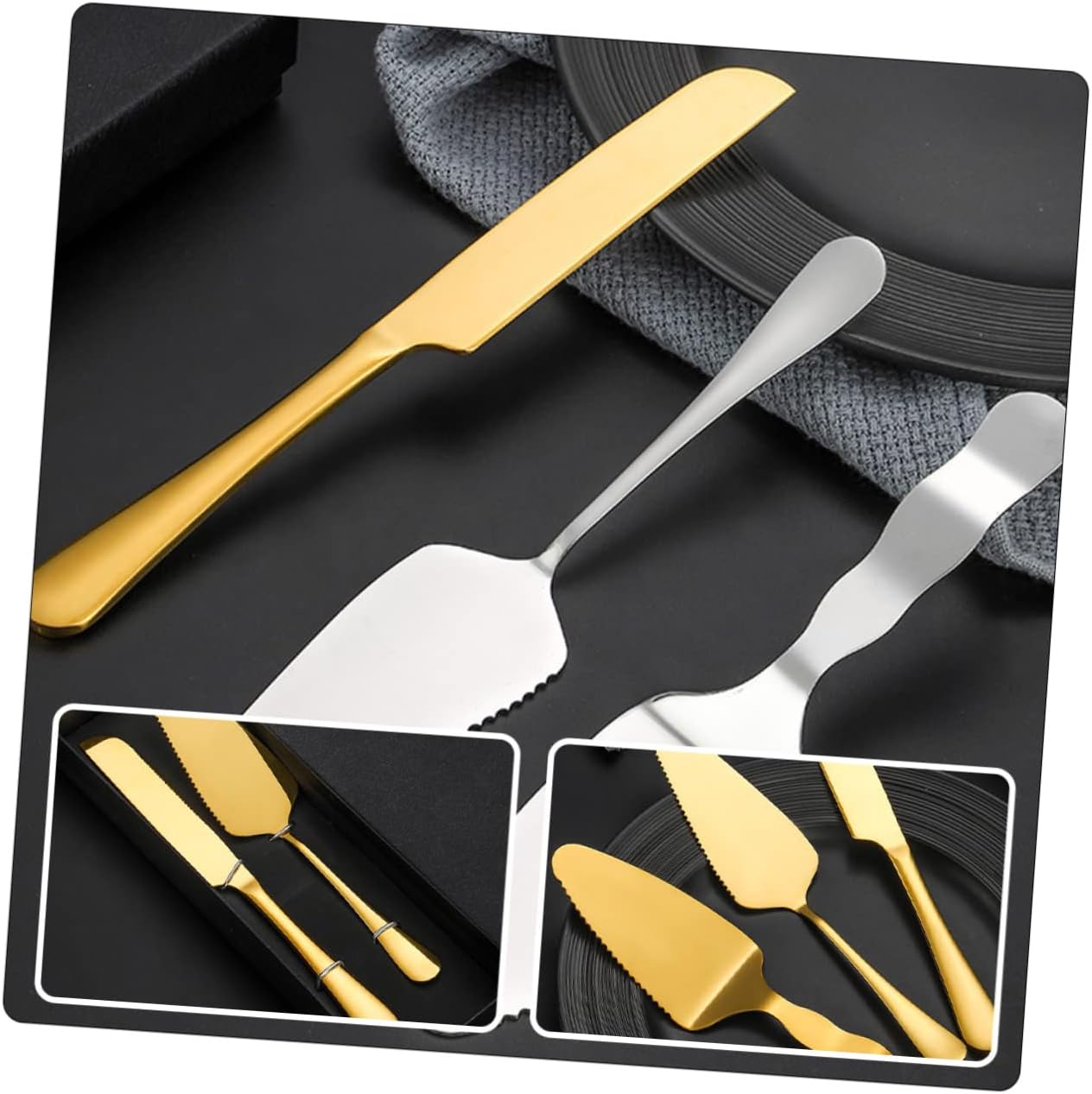Stainless Steel Cake Cutting Set Golden for Cakes Pastries