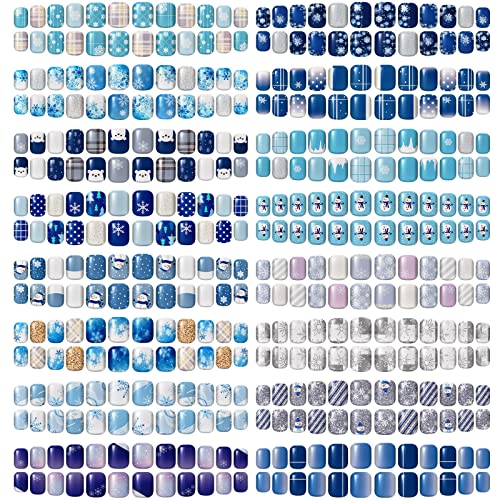 Kacctyen 384pcs 16pack Christmas Press on Nails, Winter Short Fake Nails