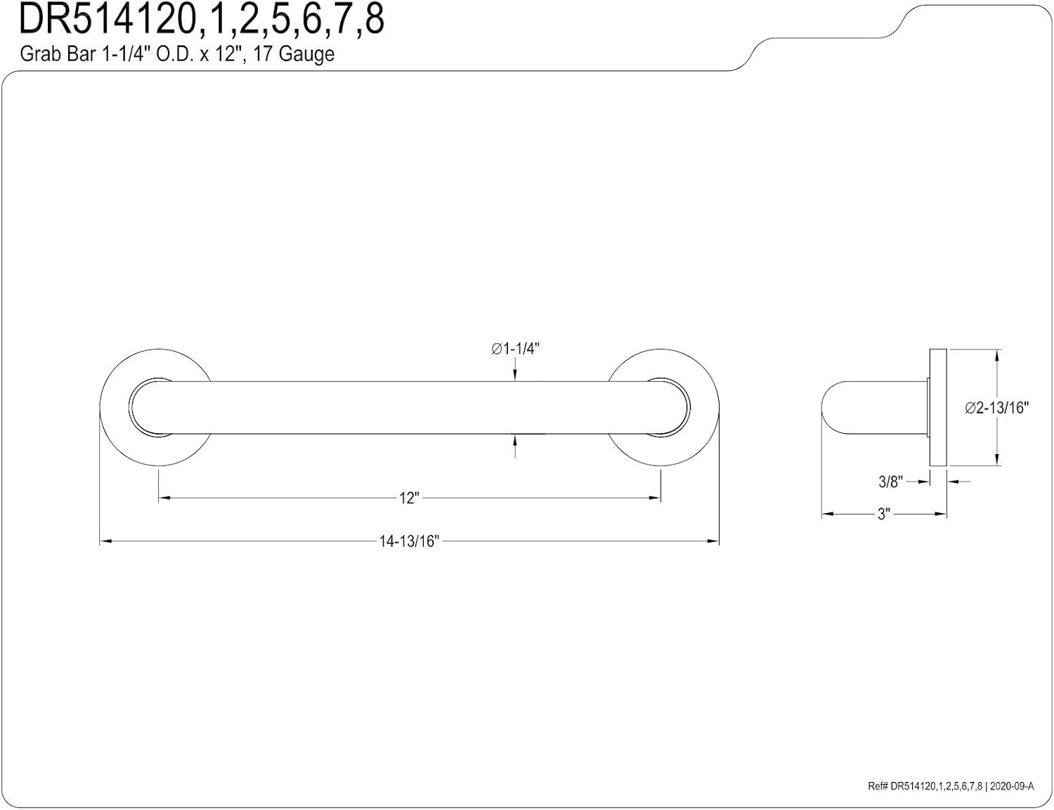 Kingston Brass DR514128 Meridian 12" Grab Bar, 1-1/4" Diameter, Brushed Nickel