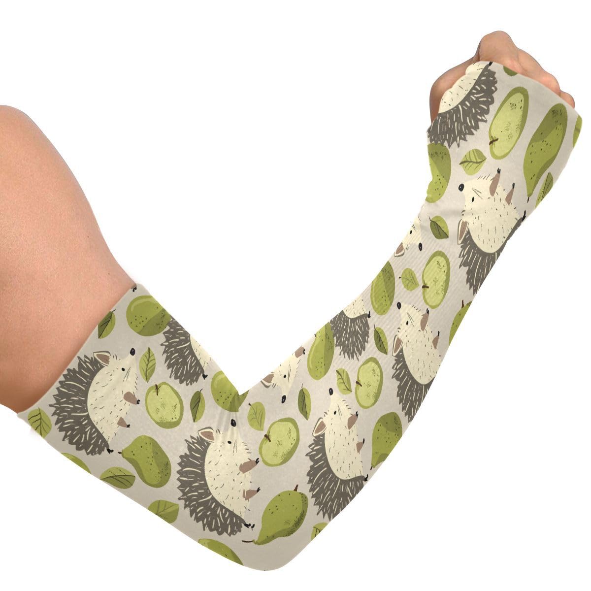 ALAZA Hedgehog Pear Gardening Sleeves Cooling Arm Sleeves Sun Protection Thumb Hole Arm Covers for Women Men