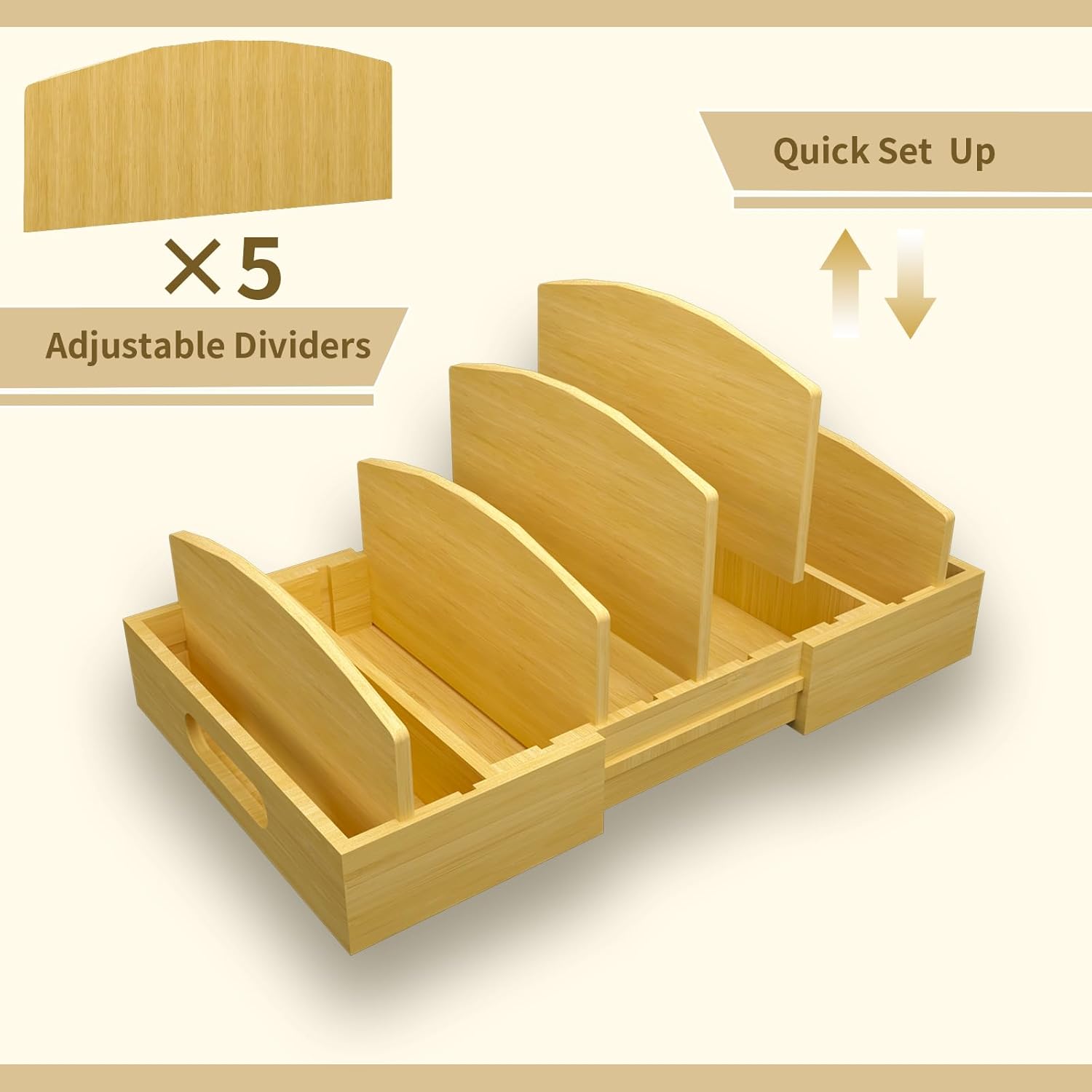 Lid Organizer for Cabinet – Bamboo Kitchen Storage for Plastic Lids, Adjustable Drawer Dividers, Food Container Organizer (Fits Cabinets & Drawers) (Extra Large)