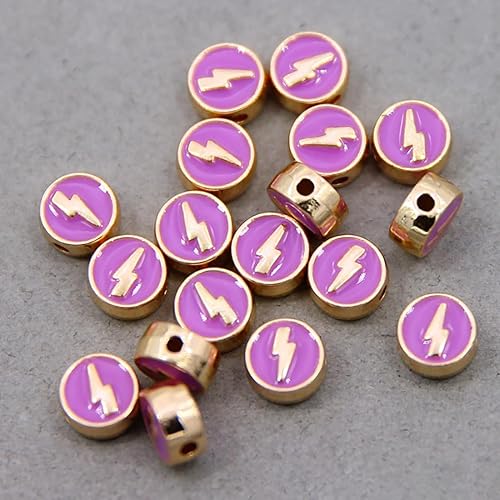 100 cuentas de relámpago esmaltadas de aleación de 0.315 pulgadas, cuentas planas redondas en forma de destello, cuentas espaciadoras sueltas de