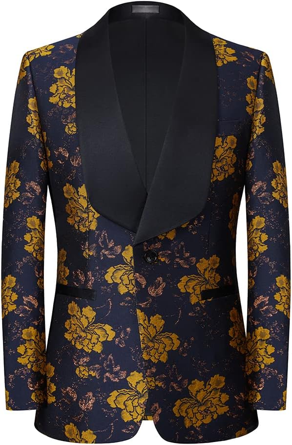 Men's Floral Blazer One Button Lapel One Piece Blazer Classic Elegant Fit Prom Wedding Fashion Tuxedo