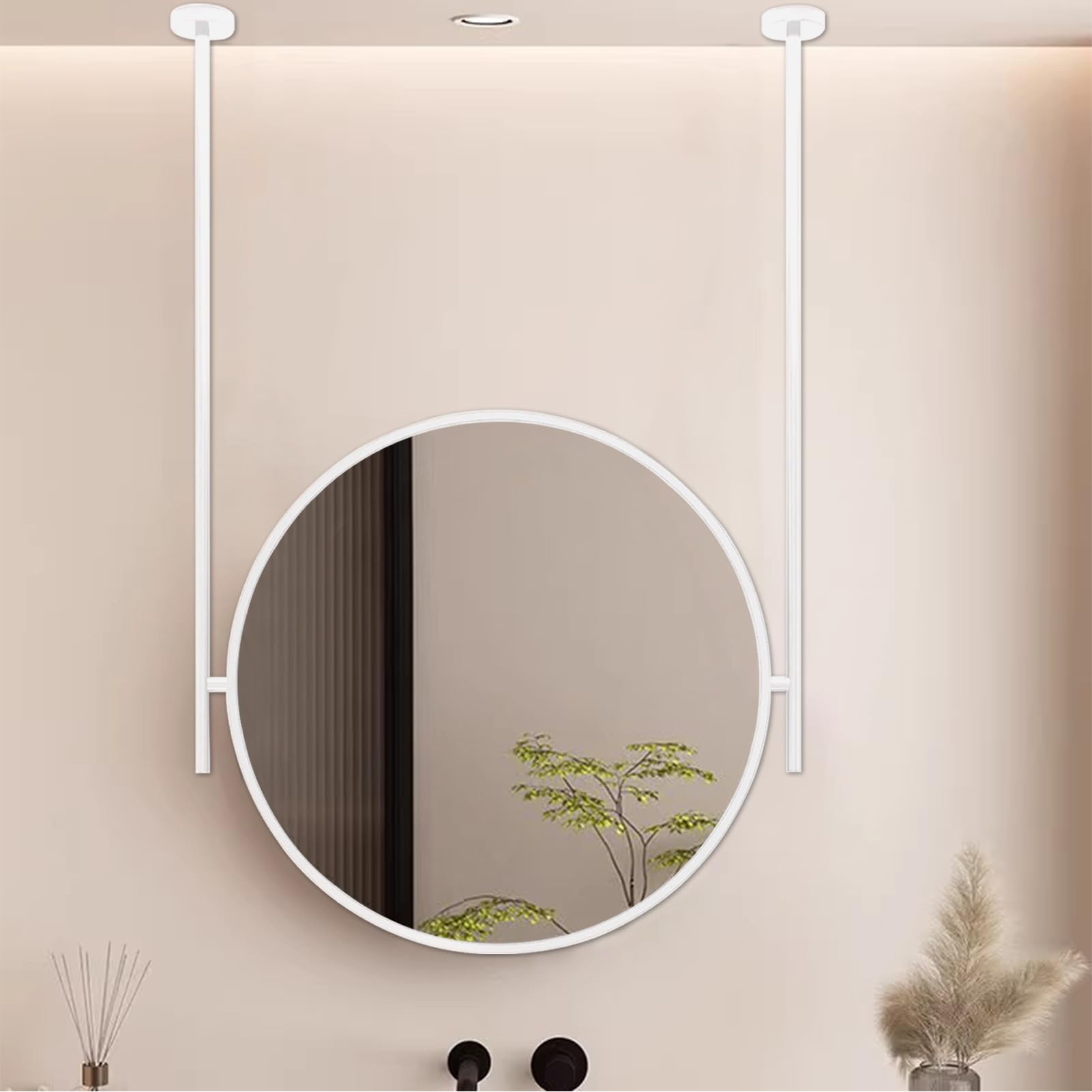WJFTODAY 27.6" Round Bathroom Ceiling Mirror - Wall Mounted Makeup Mirror with Metal Frame, Clear Decorative Glass for Bedroom Vanity & Entryway, Stylish & Practical Home Decor