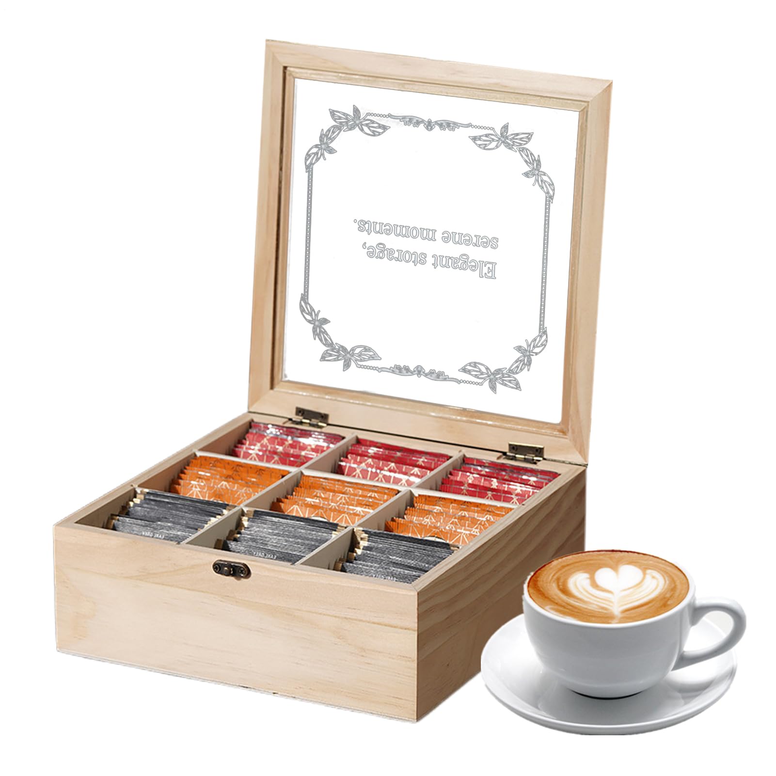 De Té De Madera Organizador De Bolsitas De Té Con 9 Compartimentos | Contenedor Decorativo Para Infusiones - Regalo Para Amigos, Pareja Y Compañeros De Trabajo