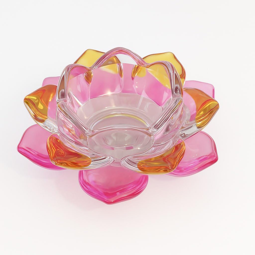 Breewell Fancy Crystal Glass Lotus Candle Holders | Pink & Yellow Color-image-40