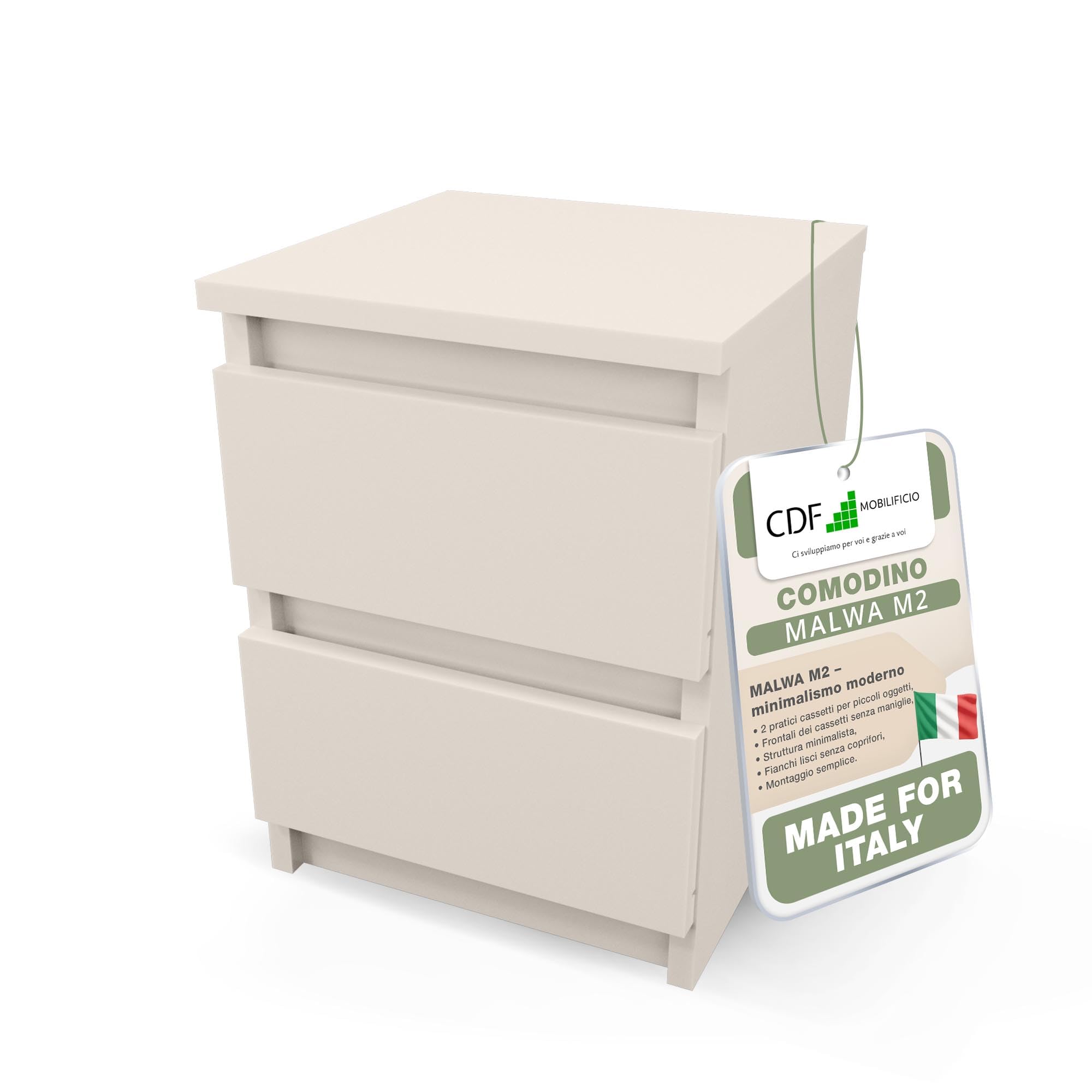 CDF Comodino Tavolino con Cassetti per Camera da Letto Soggiorno Studio Oggetti Quotidiani Accessori Libri Moderno Mobile Arredo Casa Design Minimalista Organizzazione Spazio Laterale - M2 Kashmir