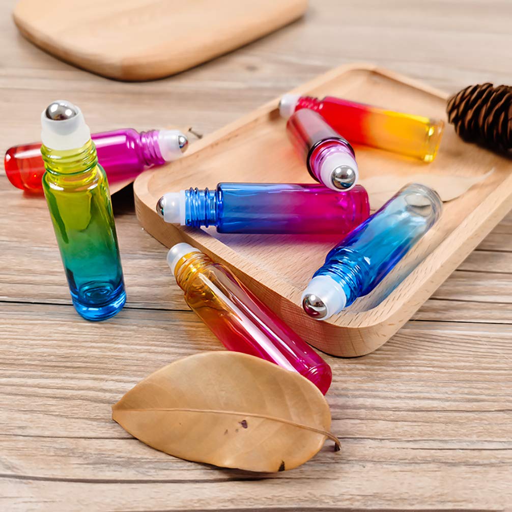 Foraineam Confezione da 24 bottiglie a rullo da 10 ml, in vetro con sfera in acciaio inox e coperchio argentato per appendere gli oli essenziali
