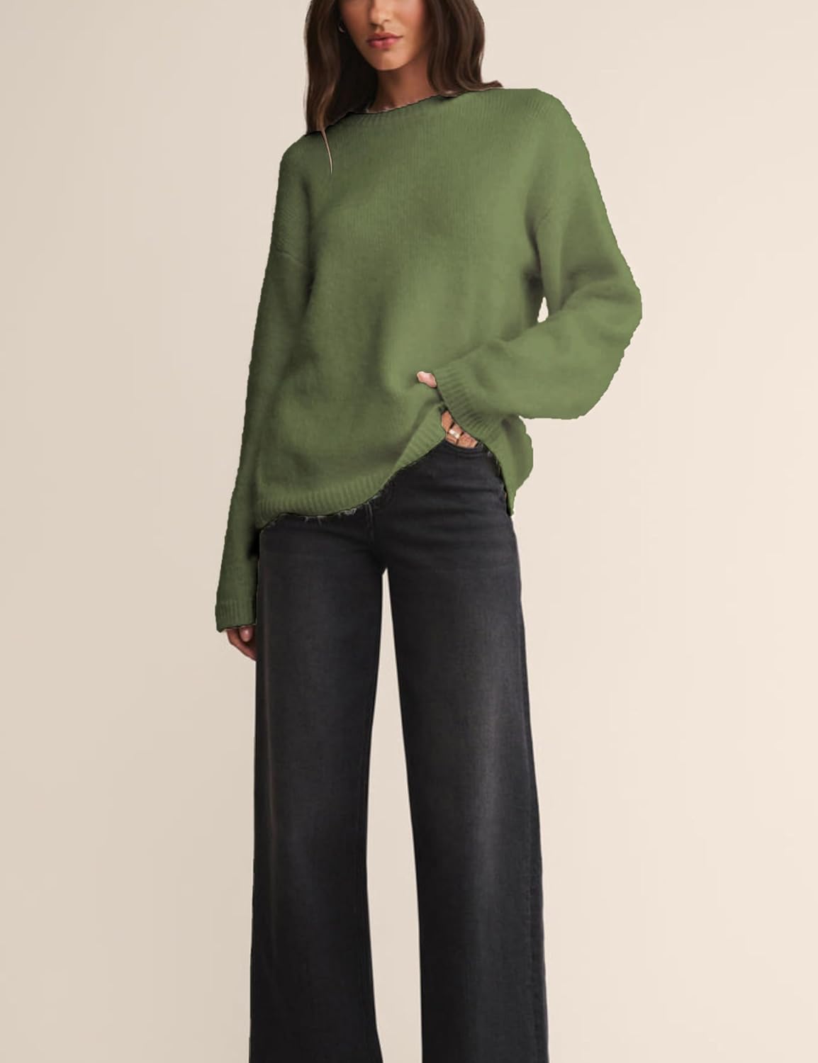 Womens Soft Fuzzy Knit Sweater Oversized Cozy Pullover Jumper Long Sleeve Casual Crewneck Sweater - Image 5