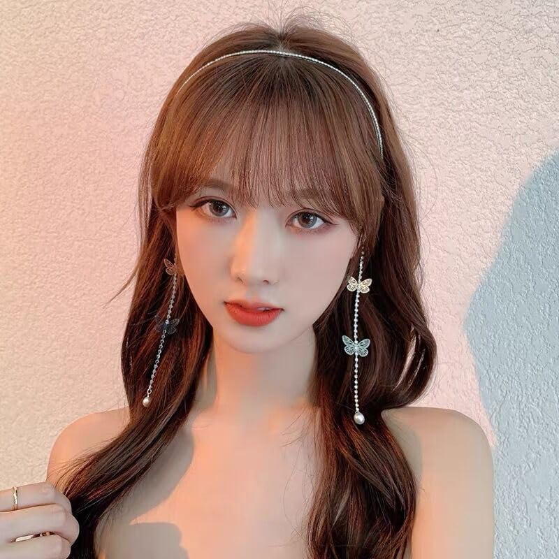 Miniatura 3 de Diadema de mariposa de boda, cadena de diadema de borla plateada, banda de aro para el pelo, vendimia, accesorios para el cabello para mujeres y