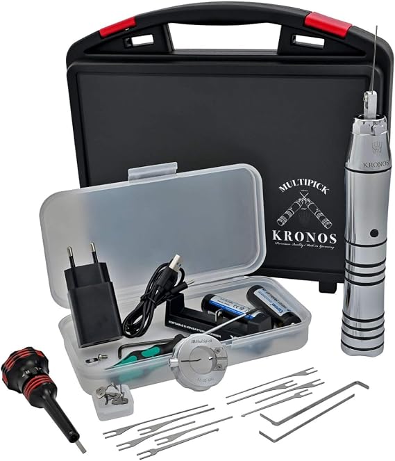 MULTIPICK Kronos Electric Pick Set – [Made in Germany] Electric Tools for Locksmith – Professional Locksmith Pick – for Opening Doors and Locks – Lockpick Gun Set