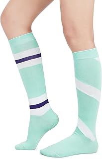 Calcetines atléticos hasta la rodilla para mujer, para deportes al aire libre, medias altas hasta el muslo, calcetines casuales a rayas, 1 paquete de color azul menta, talla única