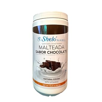 Shelo Nabel Chocolate Malteada Nutritional Shake Powder with Vitamins, 16.22 oz, Natural Cocoa Flavor