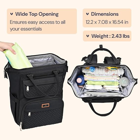BabbleRoo Changing Bag Backpack, Large Baby Nappy Changing Diaper Bags Travel Back Pack with Changing Pad & Stroller Straps & Pacifier Holder for Moms and Dads
