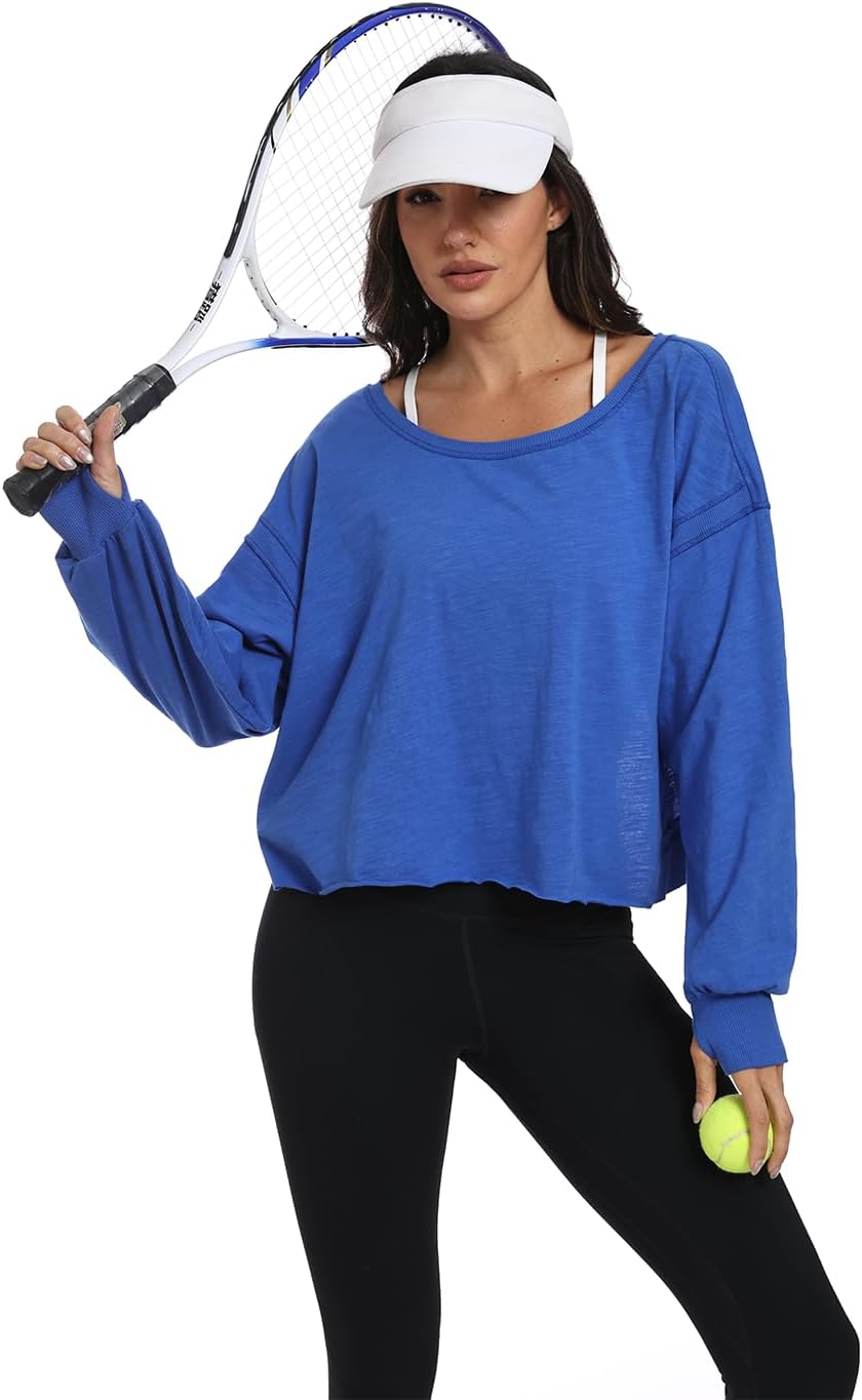 denking Women Open Back Workout Shirts Long Sleeve Tops Casual Yoga Summer Athletic Gym Running Crop Oversize Tees