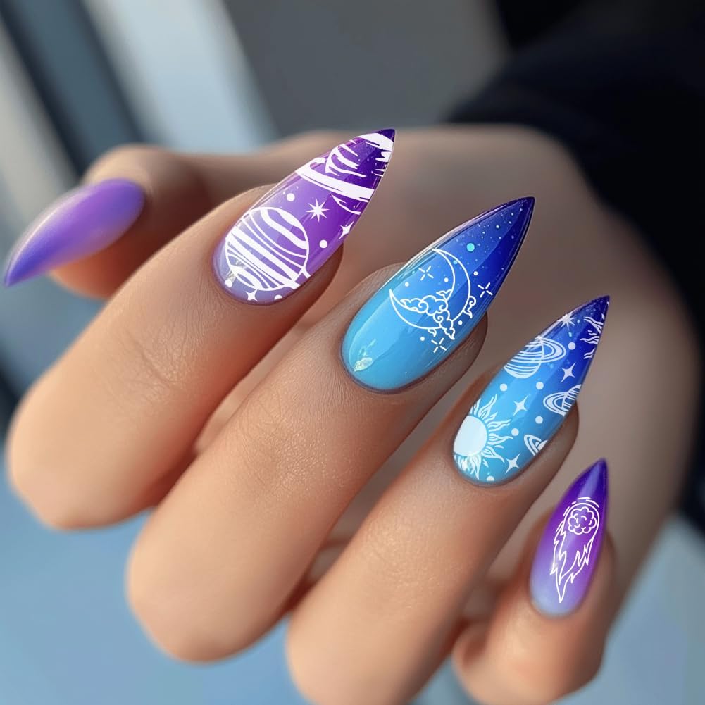 PH PandaHall 66 Patterns Spaceship Nail Art Templates, 3pcs Planet Universe Nail Stamping Moon Star Astronaut Nail Art Stencils Stainless Steel Nail Image Plates for Nail Design Print Manicure Salon