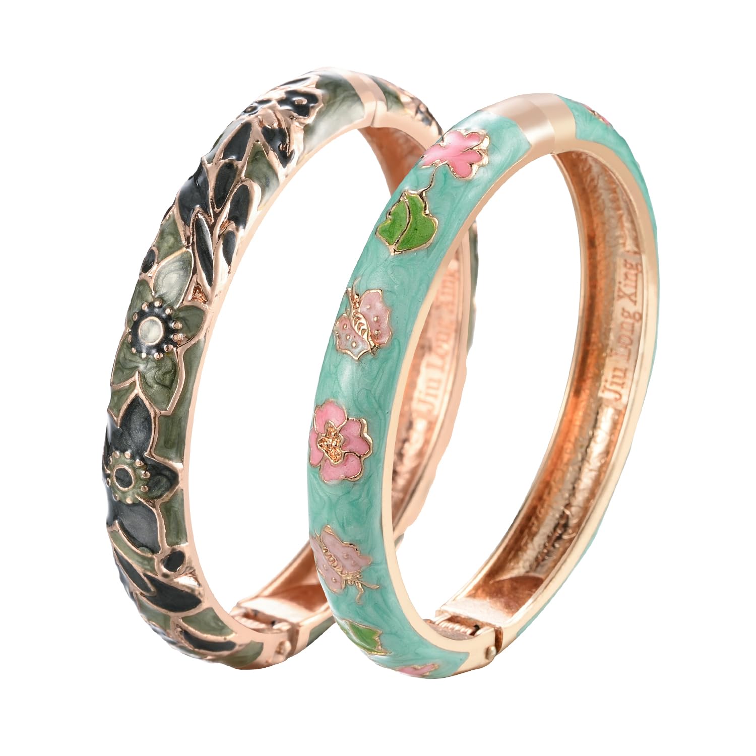 UJOY Cloisonne Bracelet Butterfly Hinge Indian Cuff Bangle Enameled Jewelry Flower Bracelets for Women Gift Box 55A114