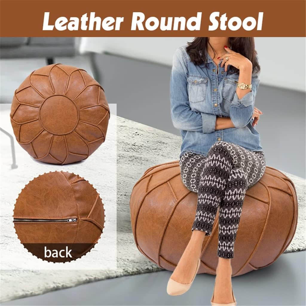 Retro Morocco PU Leather Pouf Home Tatami Decor Unstuffed Cushion Ottoman Sofa Living Room Footstool