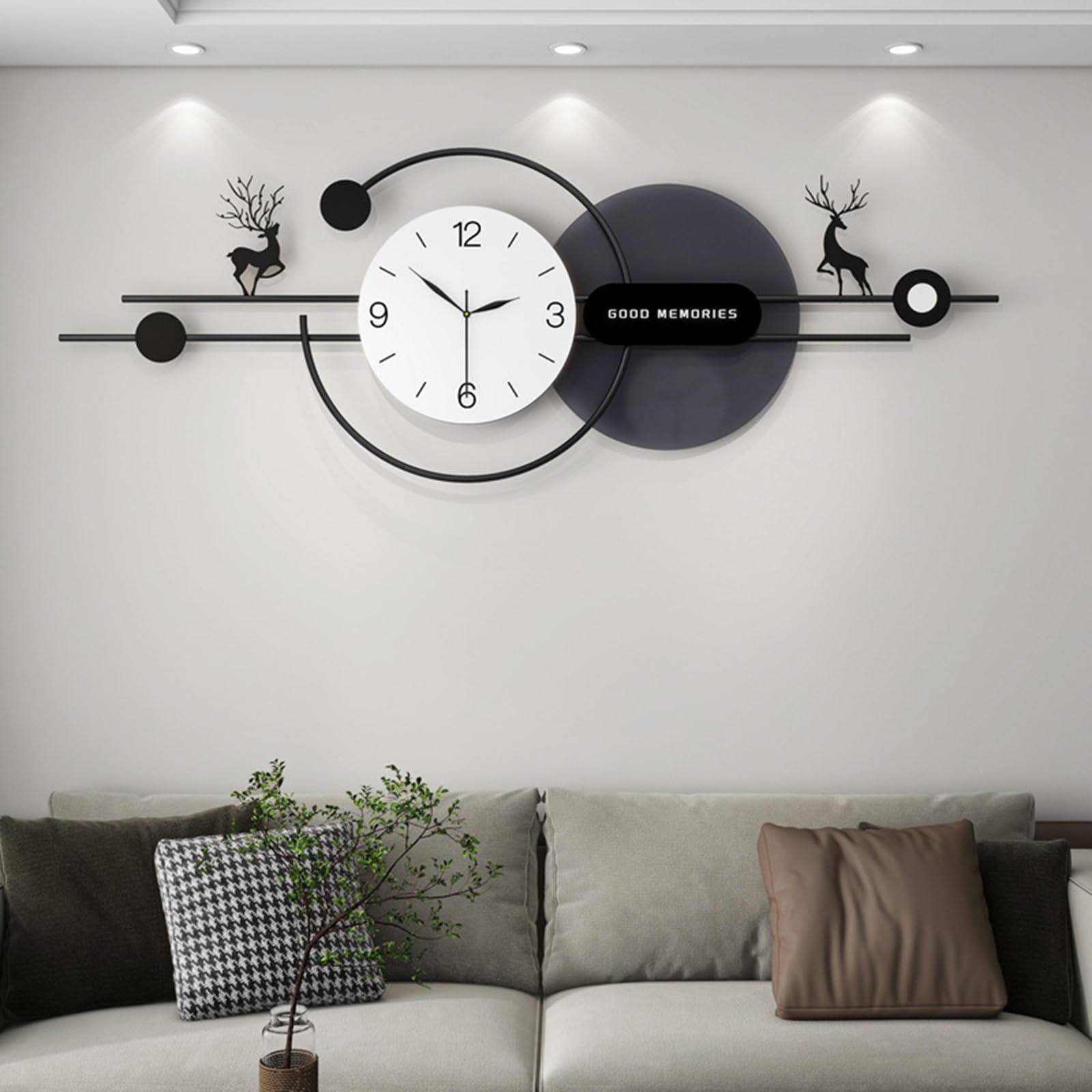 Grande Moderno Stile Nordico Orologio da Parete Creativo Minimalista Orologio Decorativo Telaio Metallico Silenzioso Orologio al Quarzo per Soggiorno Camera da letto Ufficio Cucina, 130*45 cm
