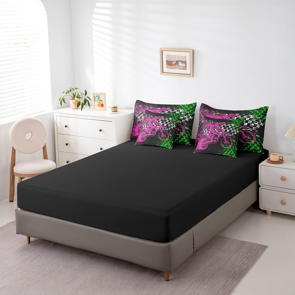 Feelyou Dirt Bike Comforter Set Twin Size 7 Pieces Comforters Extreme Sport Bedding Set Motocross Bed Set Bed in a Bag with Comforter, Sheets, Pillowcases & Cushion Covers