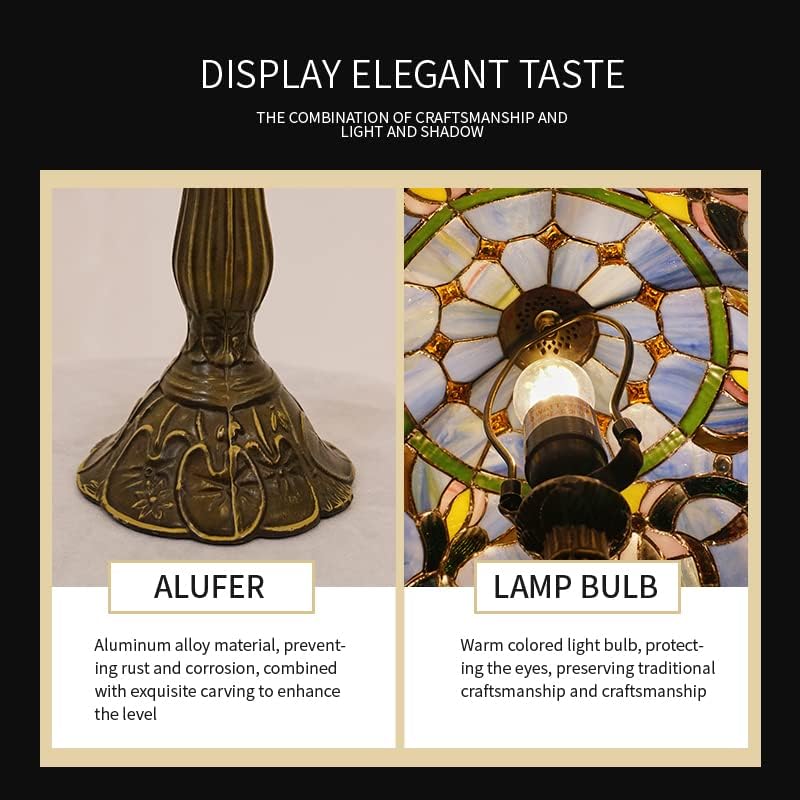 Miniatura 5 de Vallaure Lupinu Tiffany - Lámpara de mesa con diseño de libélula de color azul y naranja, mesita de noche, luz de escritorio de lectura, 18 pulgadas