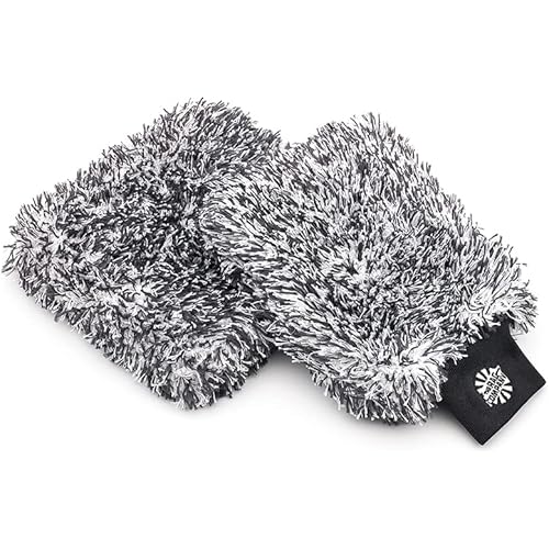 The Rag Company - The Cyclone Ultra Wash Mitt 8in x 9in and Cyclone Ultra Wash Pad 10in x 10in - 70/30 Blend Korean Microfiber, Foam Padding, Scratch-Free, Lint-Free, Black (2-Pack)