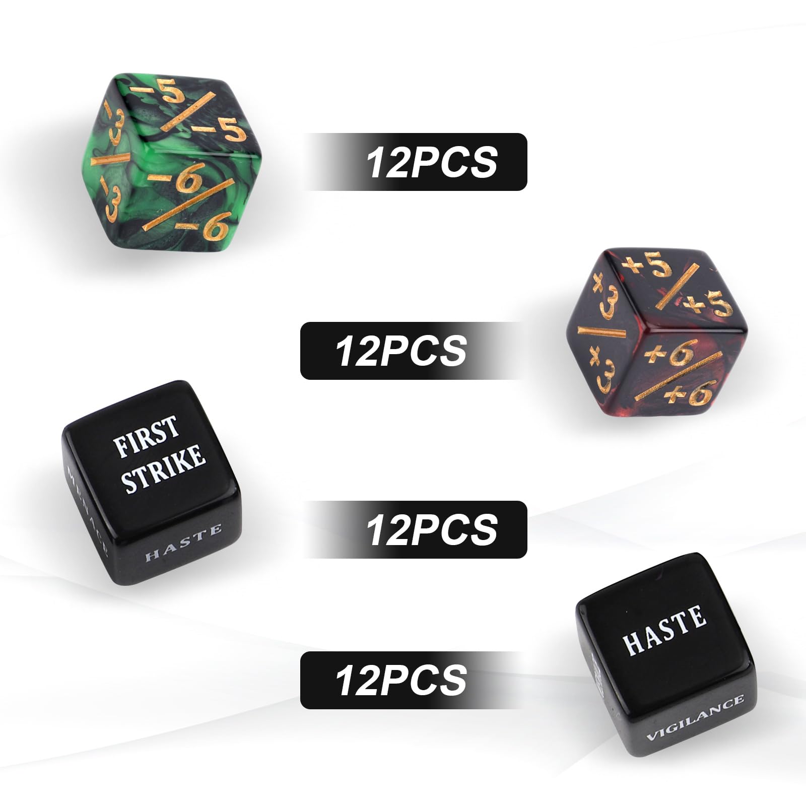 BOXOB 48pcs Abilities Keywords Counter Dice with Velvet Pouch, Acrylic Loyalty Dice Tokens Magic Life Counters Set Creature Stats Buff for MTG TCG Gathering Party Card Gaming Accessories - Image 4
