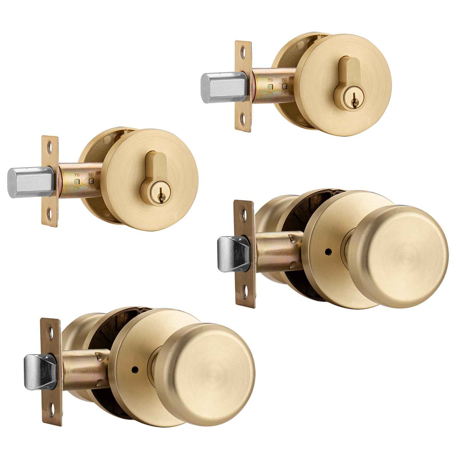 Brushed Gold Privacy Door Knob - Push Lock Design -9