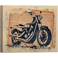 SIGNWIN Canvas Wall Art Black Silhouette of Cafe Racer Bike and Vintage Newsprint Collage Transportation Motorcycles Digital Art Industrial Urban for Living Room, Bedroom, Office - 12x18 inches