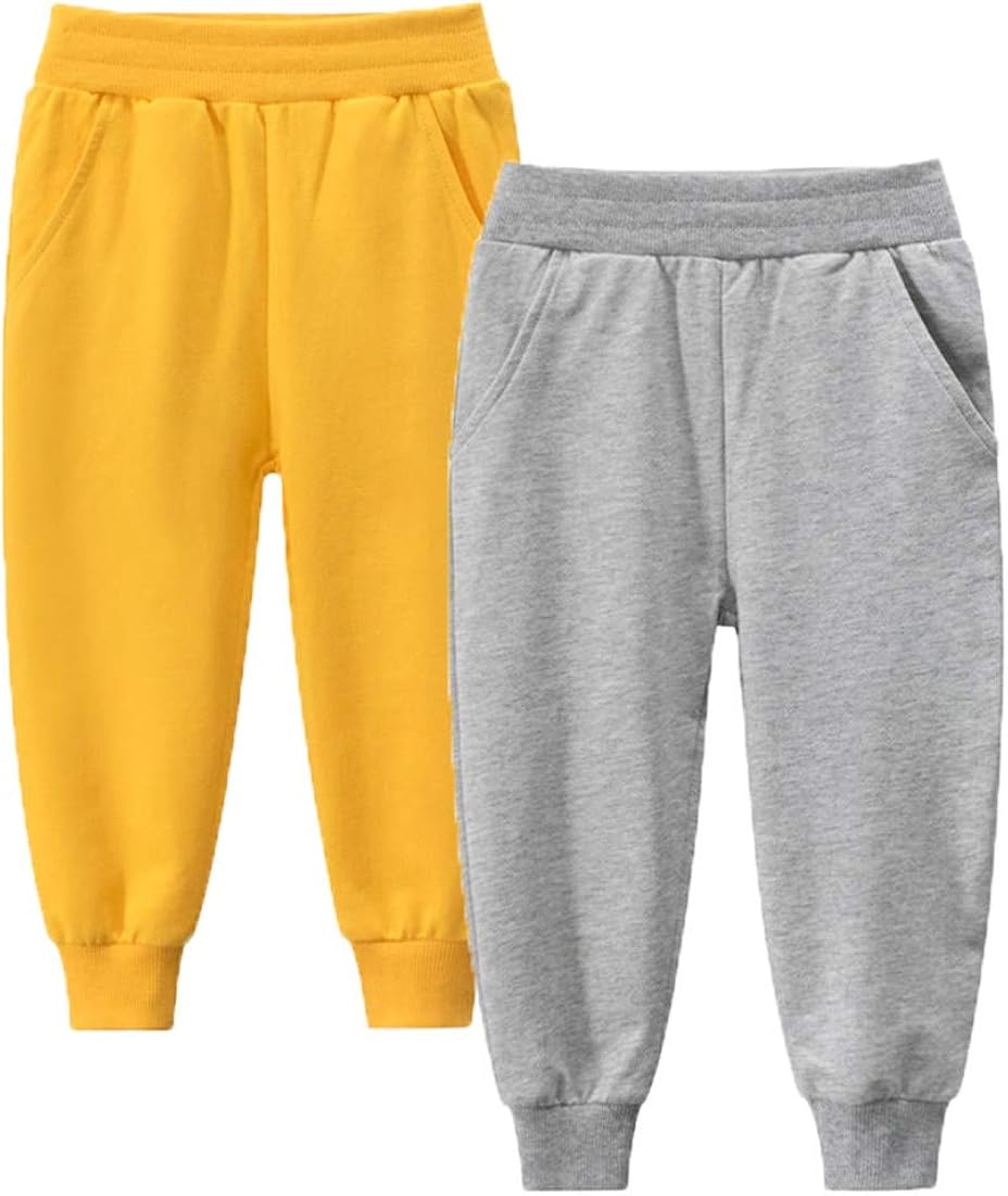 HILEELANG Kids Boy Girl Pants Jogger Drawstring 2-Pack Chino Cargo Pant Cotton Casual Fleece Sweatpants Pants: Clothing, Shoes & Jewelry