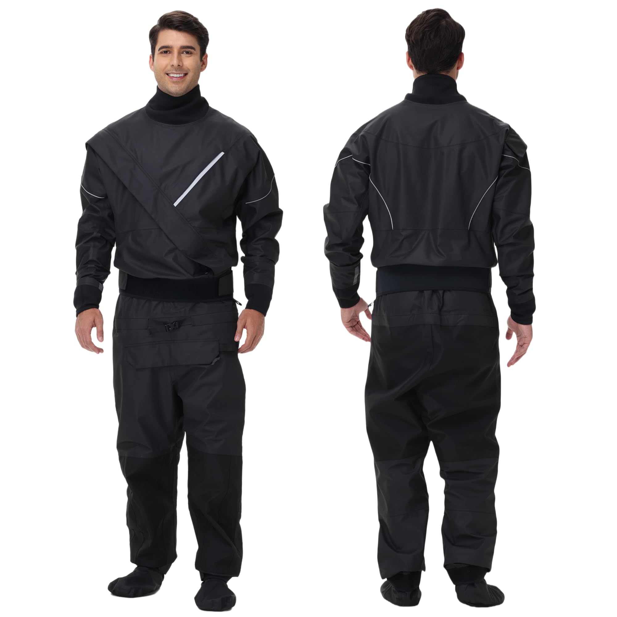 PKEDW Dry Suits for Men,Front Zip for Sailing,Kayaking,Paddling with Reinforced Knees and Seat,Waterproof and Breathable (Black, 3X-Large)