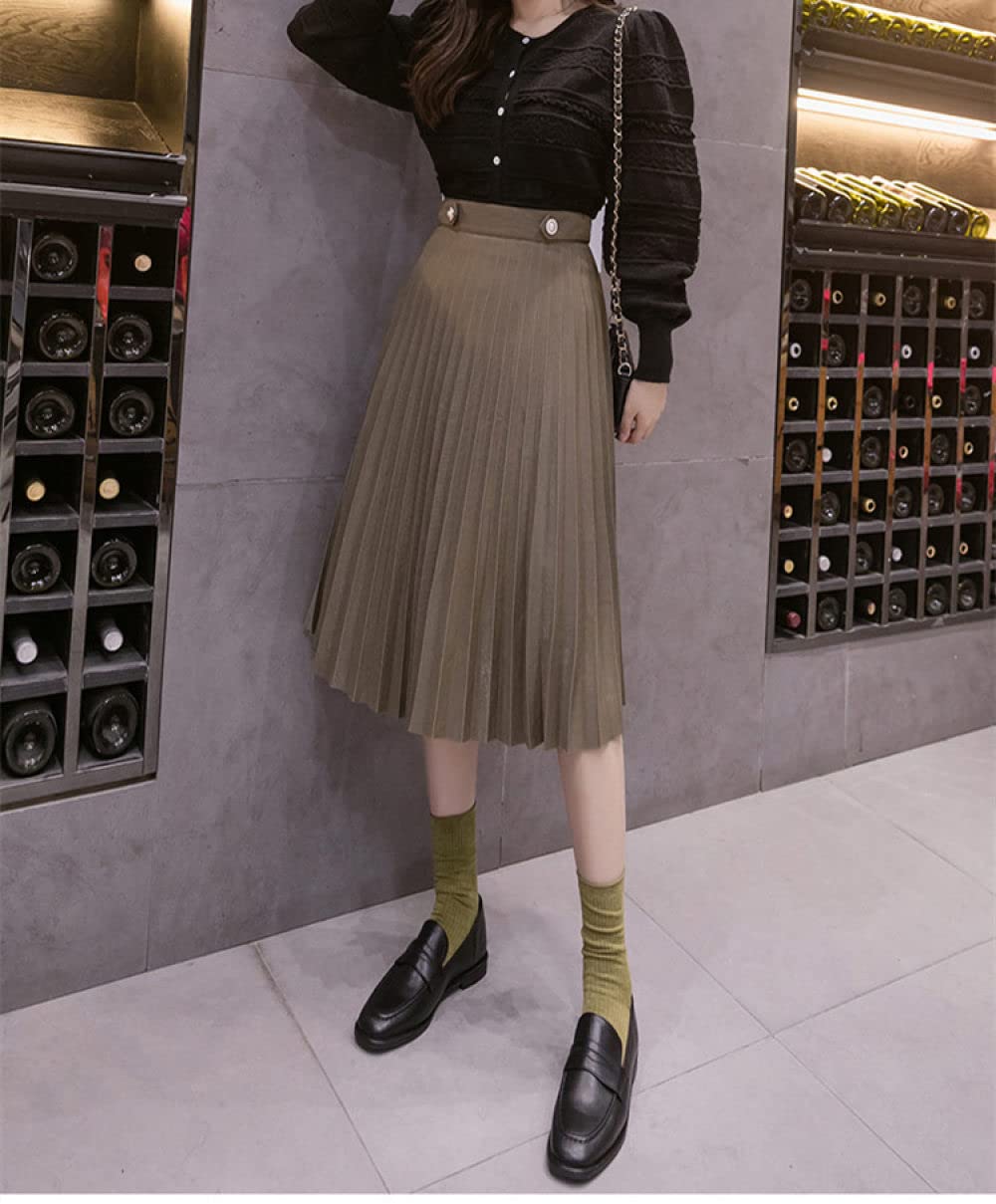 Faldas Mujer Reino Unido,Faldas Plisadas para Mujer Falda Midi Caqui De Talle Alto Cierre De Cremallera Trasera Falda Fruncida Elegante Falda Informal Cálida De(As Shown XL)