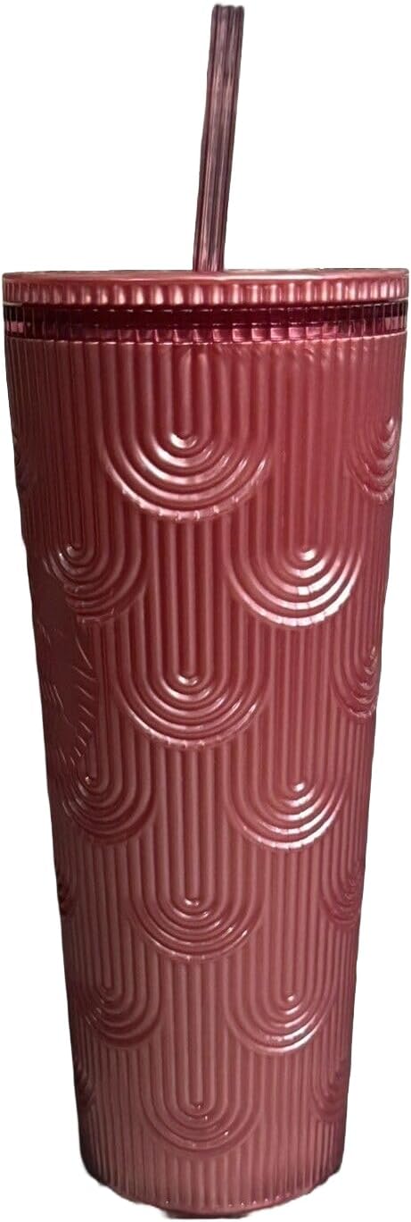 Starbucks Dusty Rose Pink Shimmer Shell Mermaid Scales Cold Cup Tumbler 24 oz Venti