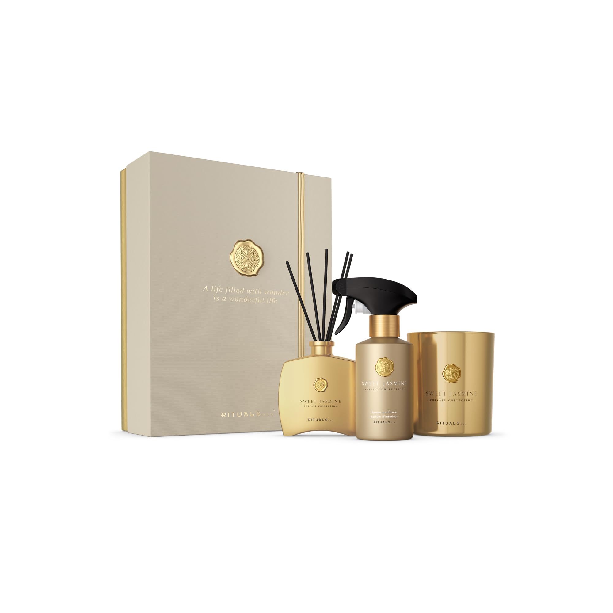 RITUALS Geschenkset Sweet Jasmine Large – luxuriöse Raumdüfte aus der Private Collection – Aromatherapie-Geschenkbox mit Raumparfüm, Duftkerze und Duftstäbchen