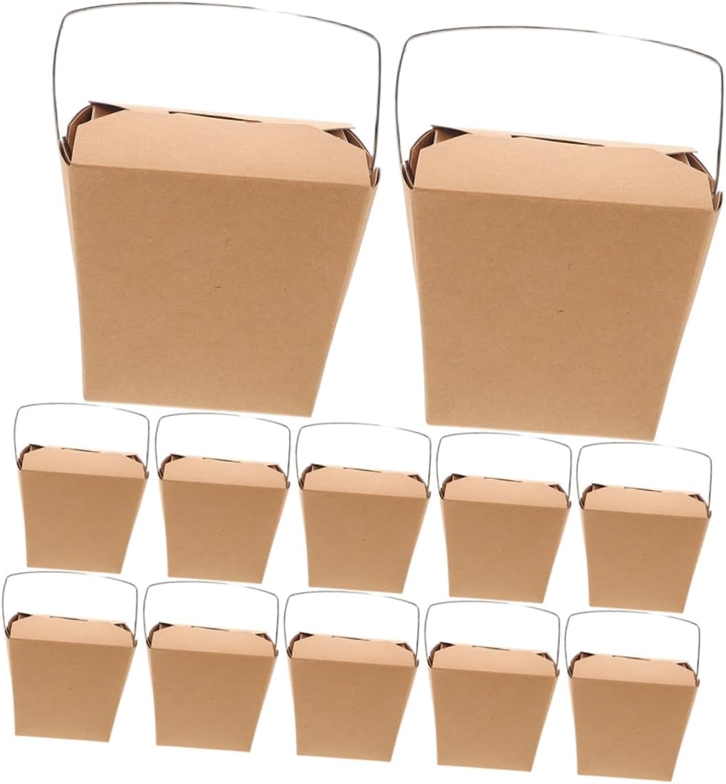50pcs Chinese Takeout Boxes Wire Handle Paper Food Takeaway Packaging Easy to Carry Suitable for Restaurant Catering Picnic