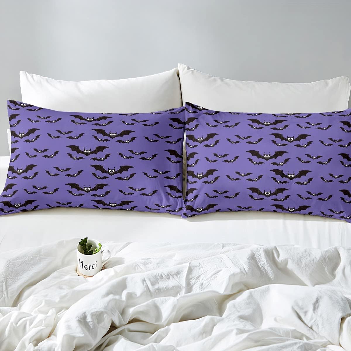 Kids Bats Bedding Set Scary Animal Bedding Duvet Cover Set For Boys Teens Halloween Comforter Cover Purple Black Bedding & Linen BedBedding & Linen 3Pcs King Size - Image 4