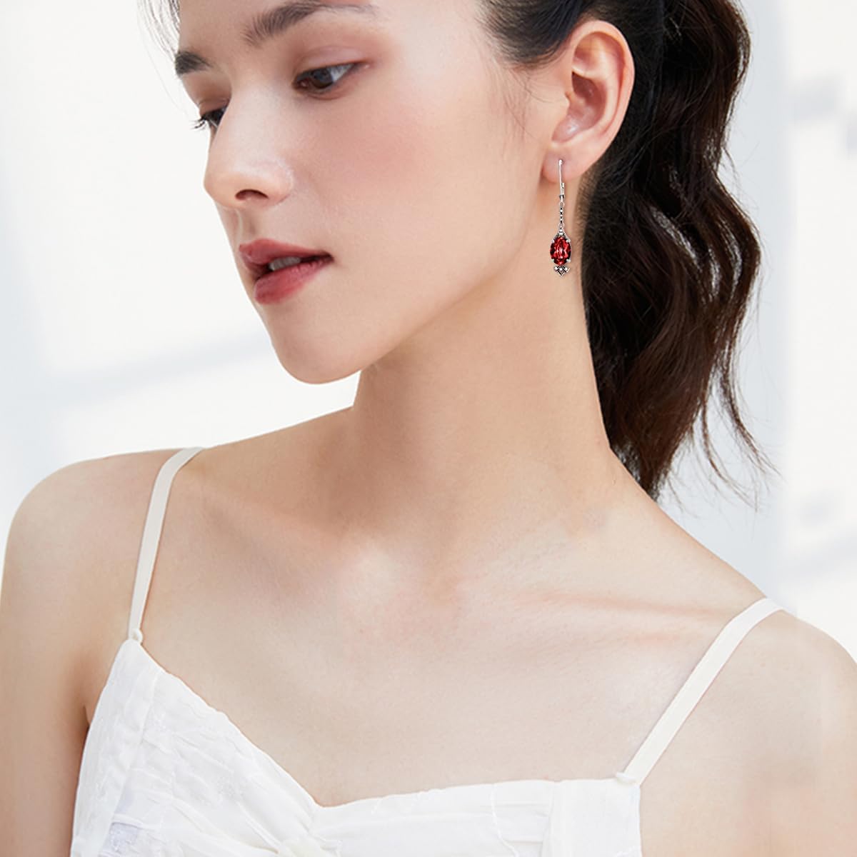 Vintage Leverback Earrings 925 Sterling Silver Retro Leverback Dangle Drop Earrings with 9mm Oval Birthstone, Anniversary Birthday Jewelry Gifts for Women - Image 2