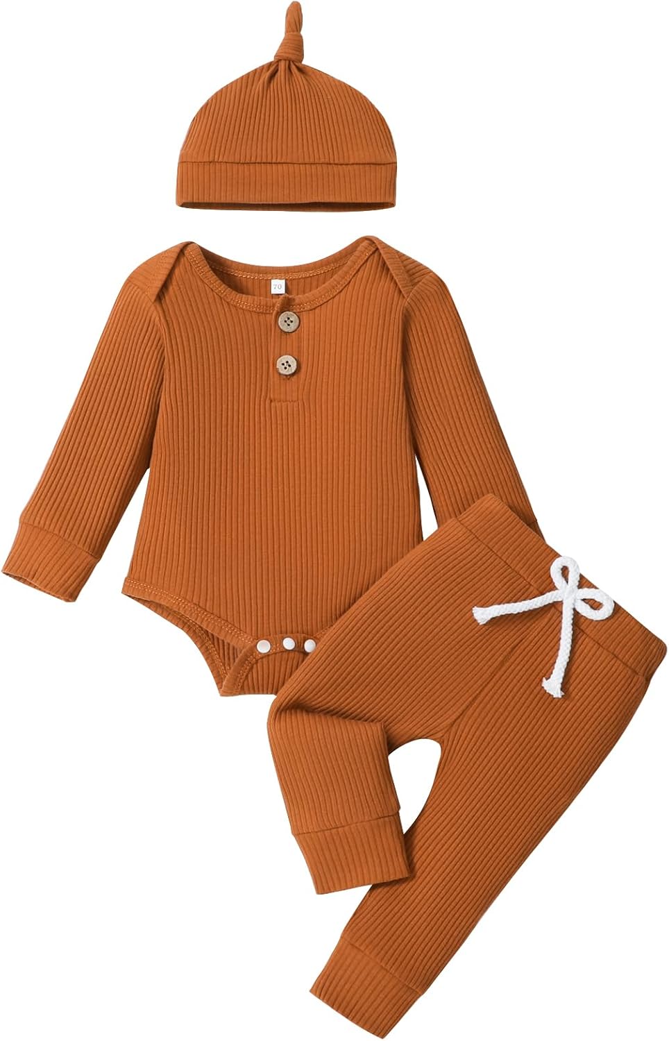 3PC Infant Baby Boys Romper Solid Ribbed Knitted Long Sleeve Long Pants and Hat Sets for Newborn Coming Home Outfit