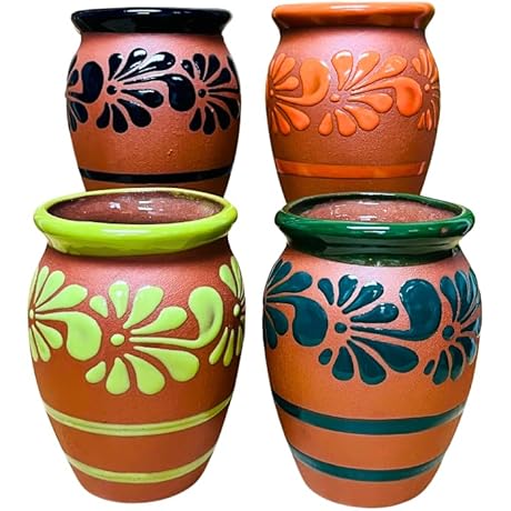 Multicolor 4 Plumeado Cantarito Set for a Vibrant Fiesta