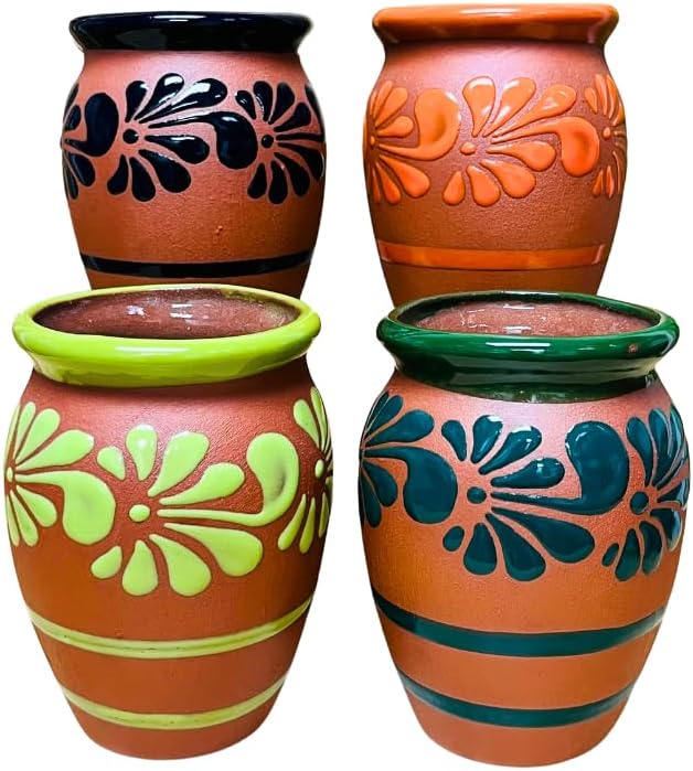 Set of Multicolor 4 Plumeado Cantarito Cup - Clay Cantarito Cup - Guelaguetza Designs