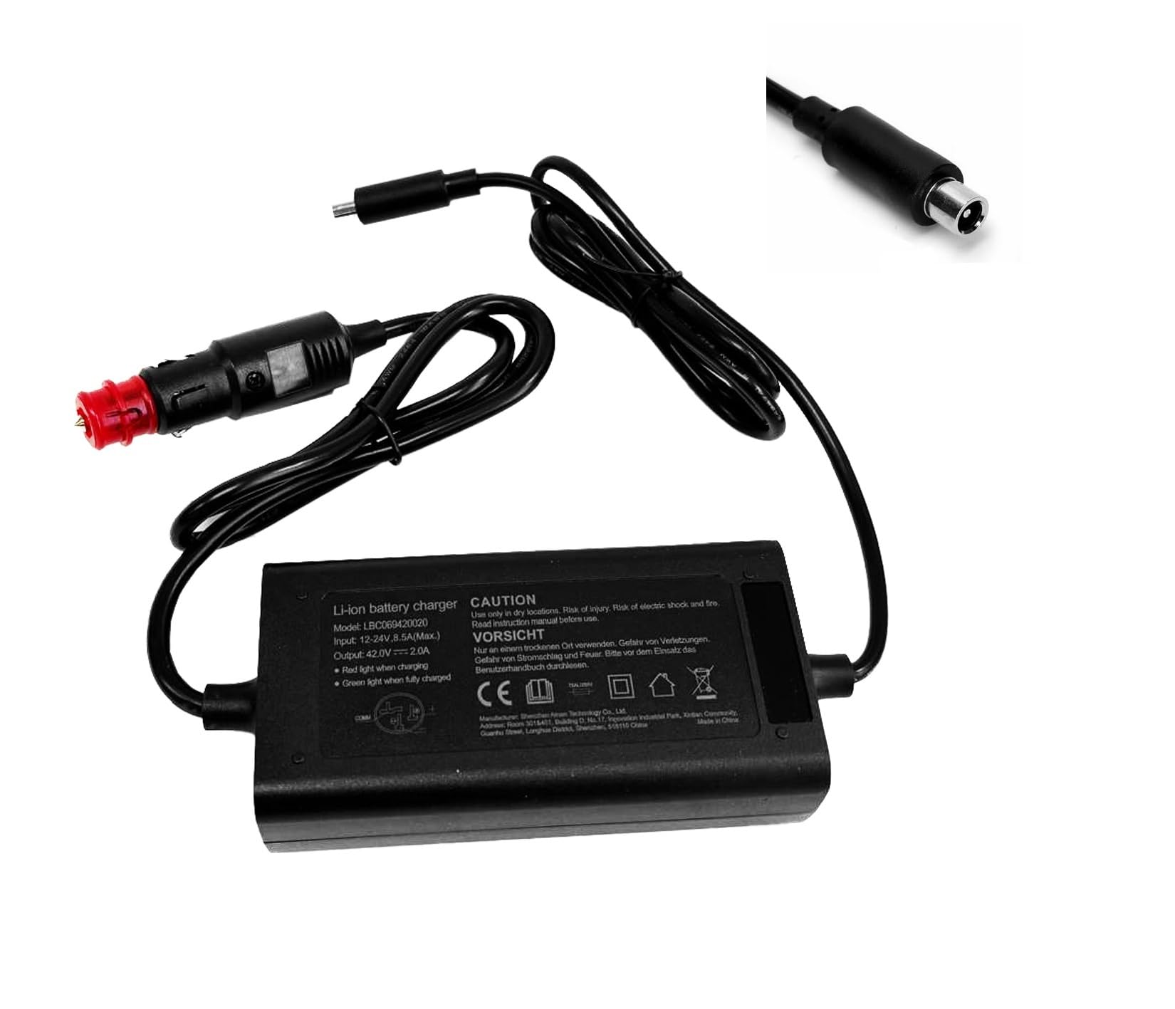 Enerpower DC-DC Ladegerät 12V-24V 42V 2A 85 Watt für Scooter, E Scooter wie Cityblitz, Doc Green, E-Way, KickScooter, Odys, SoFlow SO6, Xiaomi & Ninebot ES1 / ES2 / S4 DC+