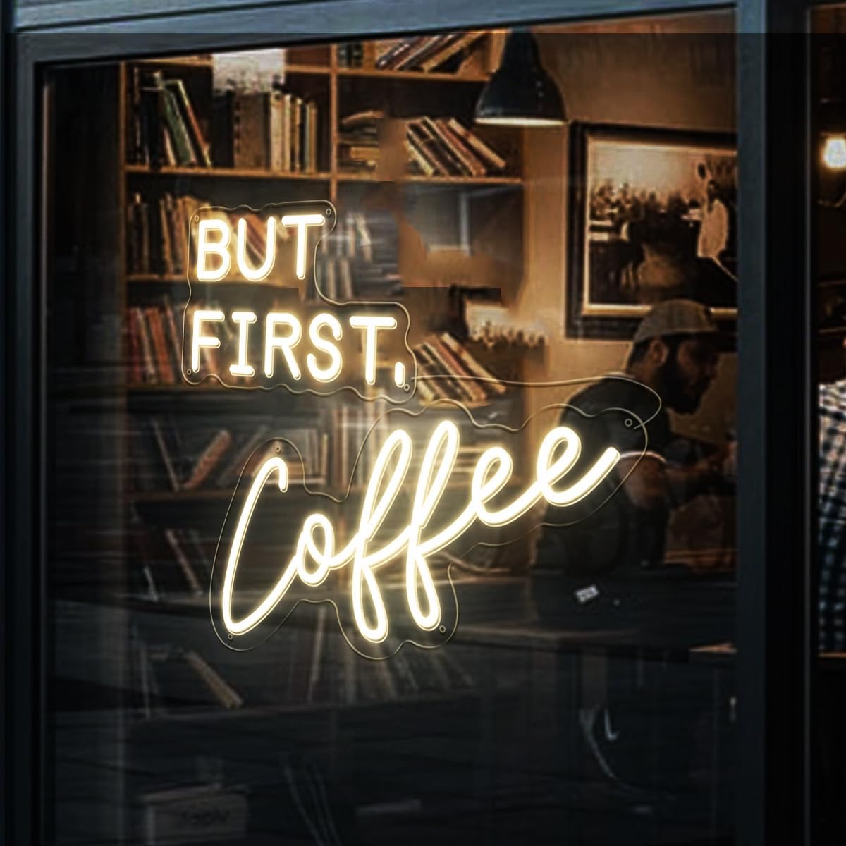 But First Coffee Neon Sign for Wall Decor, 17 * 16in Dimmable Warm White LED Sign with 12V Power Adapter, for Cafes Restaurants Shop, Coffee Art Station Section Corner Gift