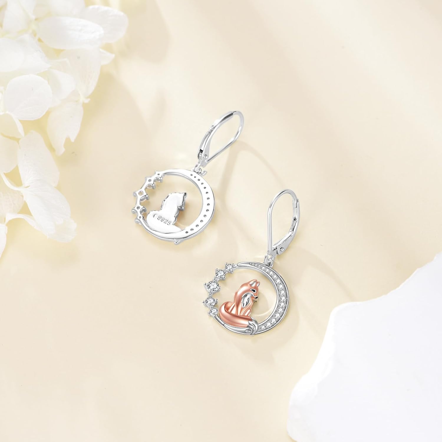 Fox Earrings for Women 925 Sterling Silver Fox Oil Drop Leverback Earrings Jewelry Gift - Image 3